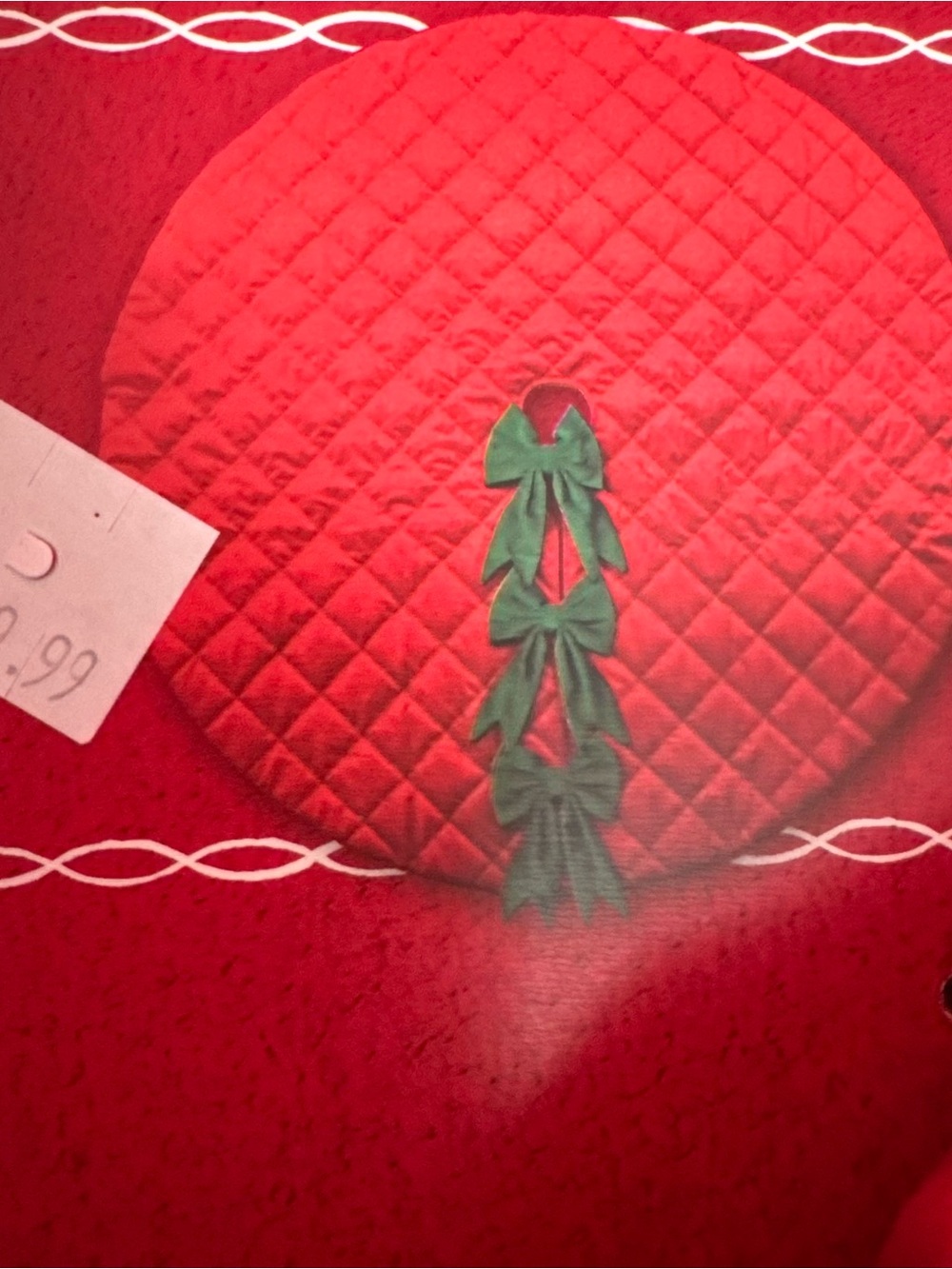 Ashland Red Quilted Tree Skirt with Green Bow Accents